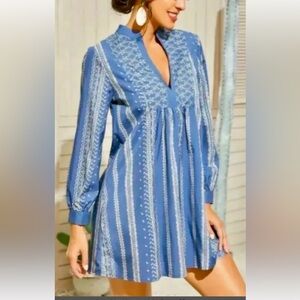 Zara Women’s Embroidered Bohemian Denim Mini Dress‎ Size Small